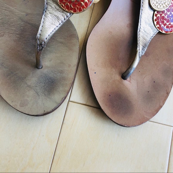 Coach gold medallion wedge sanders. Sz 8. - Picture 3 of 4